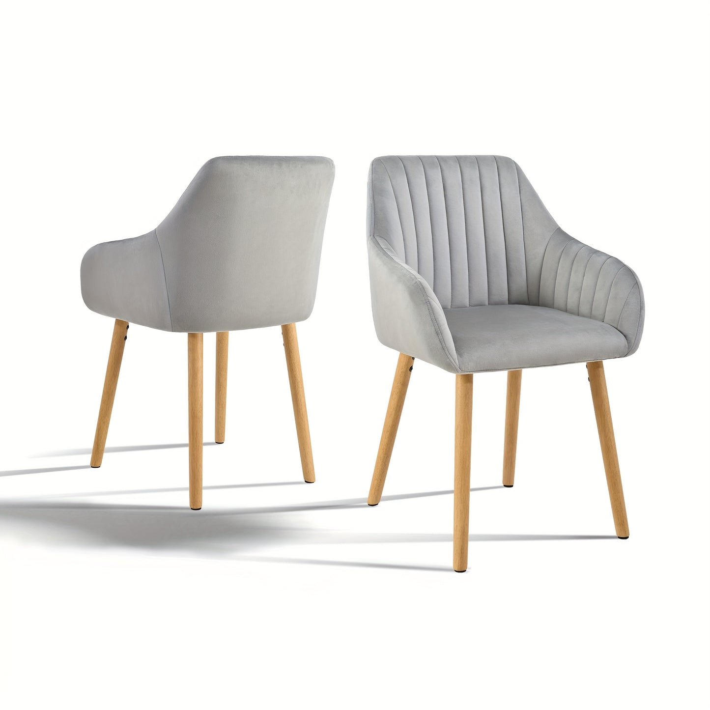 Set van 2/4/6 Minimalistische Eetkamerstoelen – Comfortabele Stoelen met Rugleuning, Armleuningen en Houten Poten – Grijs, Voor Eetkamer en Hal