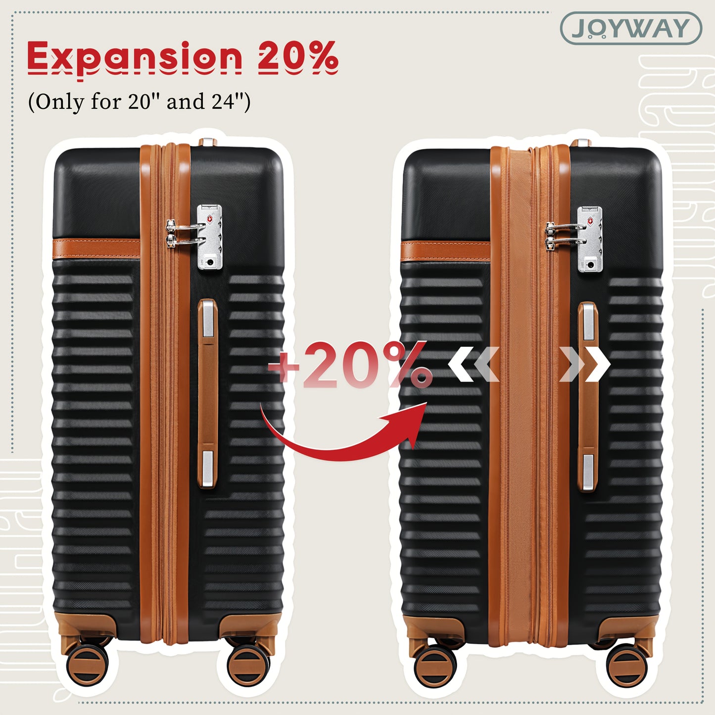 Kofferset – Reiskoffer Set – Trolley Koffer – Handbagage Koffer – Ruimbagage Koffer – Lichtgewicht ABS Hardcase – TSA Cijferslot Met 360° Wielen – Zwart