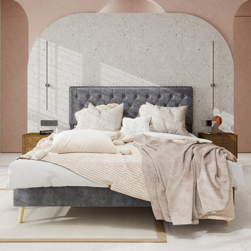 Boxspringbed – Boxspring – Tweepersoonsbed – Slaapkamerbed – Bedframe – Zacht Hoofdbord – Stof & Metaal – 160x200 cm – Ruimtebesparend Design – Stevig Frame