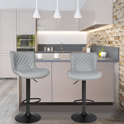 Barstoel – Barkruk – Barstoel Kruk – Barstoelen – Barkrukken Set – Verstelbare Hoogte 83-103 cm – Lichtgrijs PU Kunstleer – Zwart Metalen Frame – Stevig & Ruimtebesparend Design