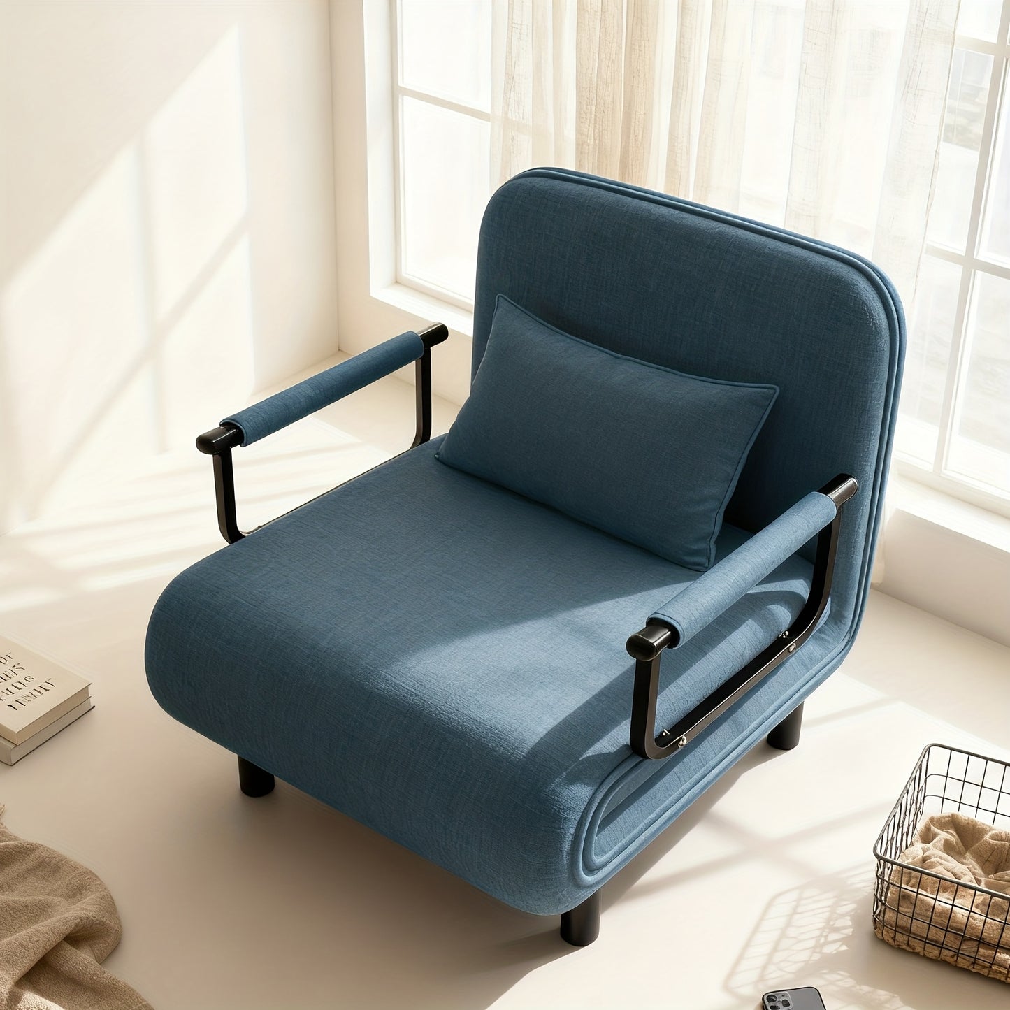 Bankbed – Slaapbank – Sofa Bed – Logeerbed – Bedbank – Verstelbare Rugleuning – Comfortabele Memory Foam Kussen – Purperblauw