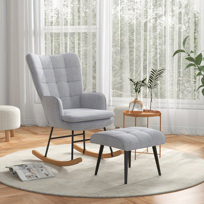 Schommelstoel – Lounge Chair – Relaxstoel – Fauteuil – Armstoel – Katoen Linnenmix – Draagvermogen 130 kg – Lichtgewicht en Comfortabel
