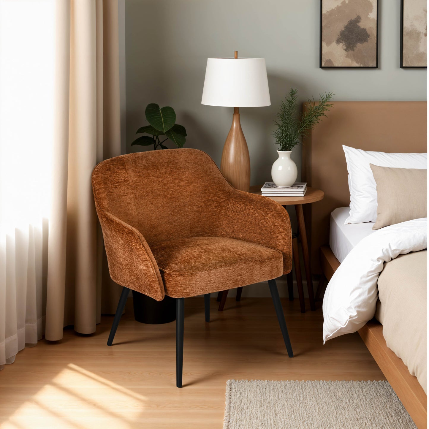 Fauteuil – Zetel – Lounge Chair – Relaxstoel – Armstoel – Caramel Chenillestof – 10 cm Dikke Schuimlaag – Metalen Kruispoot Frame – Compacte Afmetingen 65,5x65x81,5 cm