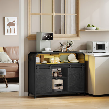 Wit Keukenkastje – Dressoir – Opbergkast – Sideboard – Kast – LED Verlichting – Verstelbare Planken – 100x35x80 cm