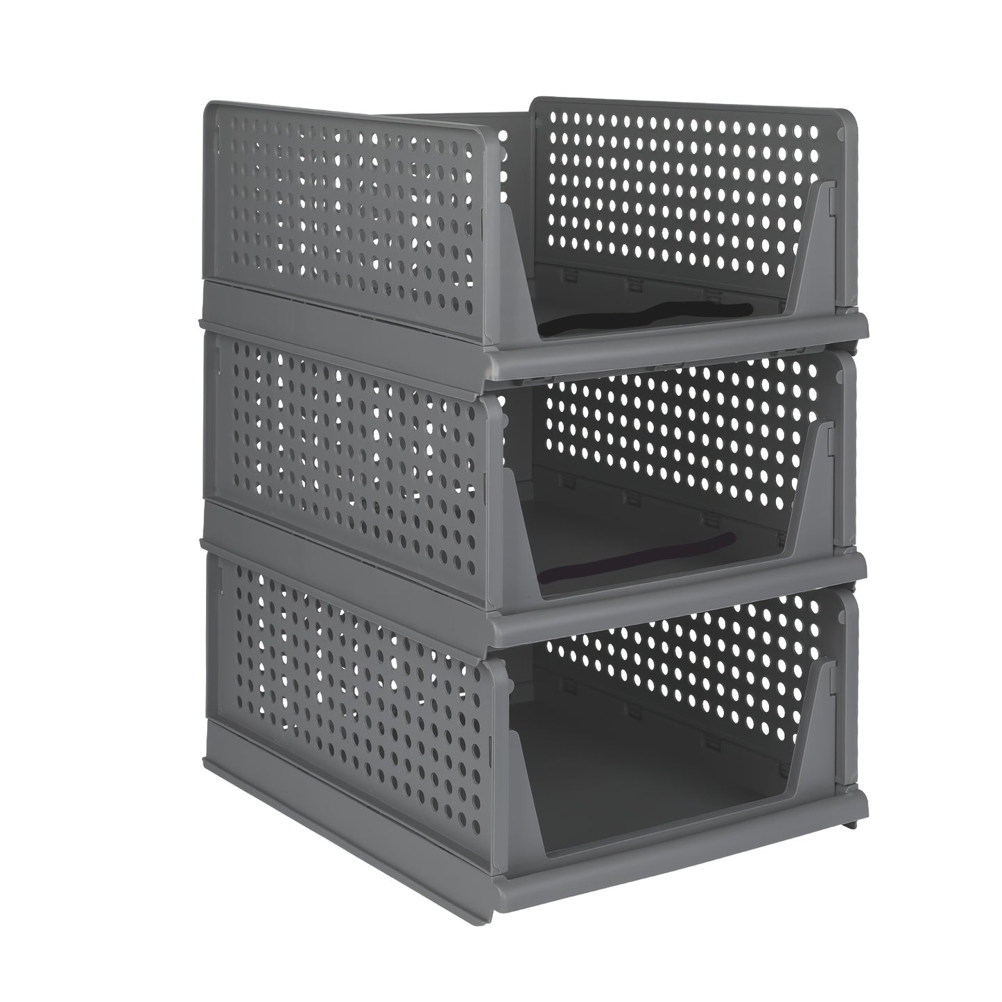 Opbergmanden – Opbergboxen – Opbergbakken – Kastmanden – Stapelbare Mand – Stevig Kunststof – Inklapbaar 18 cm Hoog – Set Van 3