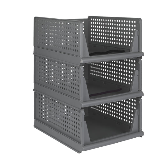 Opbergmanden – Opbergboxen – Opbergbakken – Kastmanden – Stapelbare Mand – Stevig Kunststof – Inklapbaar 18 cm Hoog – Set Van 3