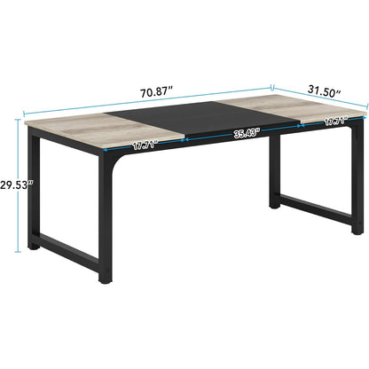 Eettafel – Keukentafel – Eetkamertafel – Tafel – Industriële Tafel – Modern Industrieel Design – 180x80 cm – Grijs Houten Blad Met Zwart Metaal – Stevig Metalen Onderstel – Geschikt Voor 6-8 Personen