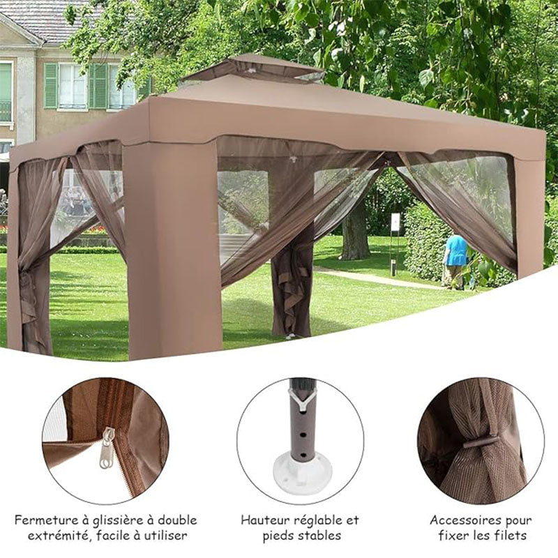 Partytent – Gazebo – Tuintent – Paviljoen – Feesttent – 3x3 Meter – Met 4 Zijdes Muggennet – Ventilatieraampje