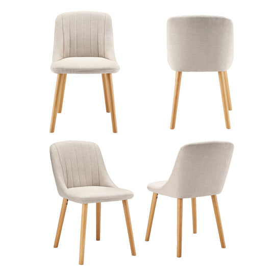 Eetkamerstoel – Keukenstoel – Stoel – Kuipstoel – Armstoel – Set Van 4 – Beige – Memory Foam Zitting – Stevige Houten Poten