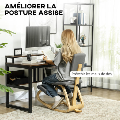 Kniestoel – Ergonomische Bureaustoel – Knielstoel – Zitknieler – Rocking Chair – Verbeterde Houding – Massief Beukenhout – Grijs