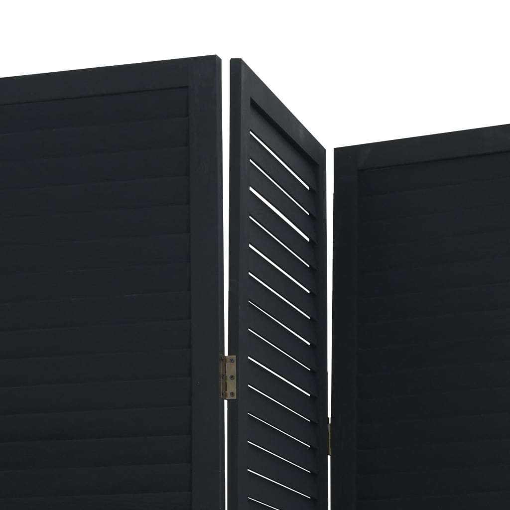 Room Divider with 3 Panels Made of Solid Black Paulownia Wood