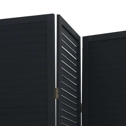 Room Divider with 3 Panels Made of Solid Black Paulownia Wood