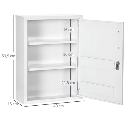 Wandkastje Medicijnkastje Apothekerskastje Opbergrek Met Slot – Veiligheidskastje Badkamerkeuken – Wit 40x15x53,5 cm – Ruimtebesparend En Met 2 Stalen Sleutels