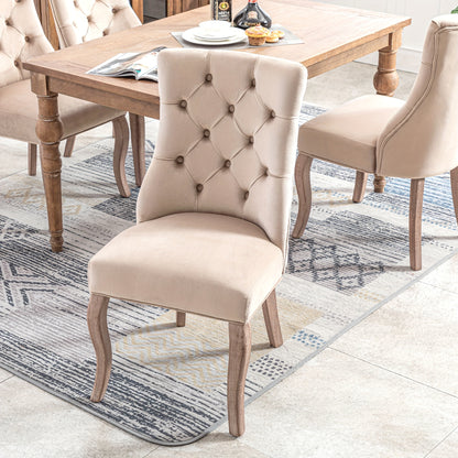 Eetkamerstoel – Stoel – Kuipstoel – Keukenstoel – Set Van 2 – Modern Design – Beige Katoen – Button-Tufted Rugleuning – Zacht Gewatteerde Zitting – Stevig Vierpoots Onderstel – Makkelijk Schoon Te Maken