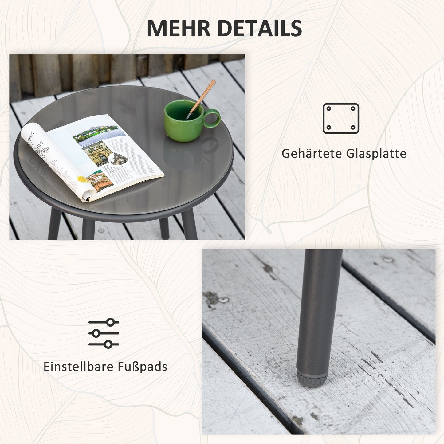 Bistroset – Tuinset – Balkonset – Tuintafelset – Rattanmeubel – Weerbestendig – Gepoedercoat Stalen Frame – Comfortabele Kussens – Donkergrijs
