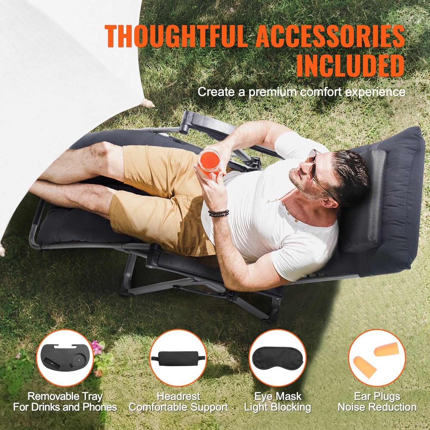 Zero Gravity Relaxstoel – Ligstoel – Loungestoel – Tuinstoel – Relaxfauteuil – Zwart – Verstelbare Ligpositie 90°-170° – Draagkracht 227 kg