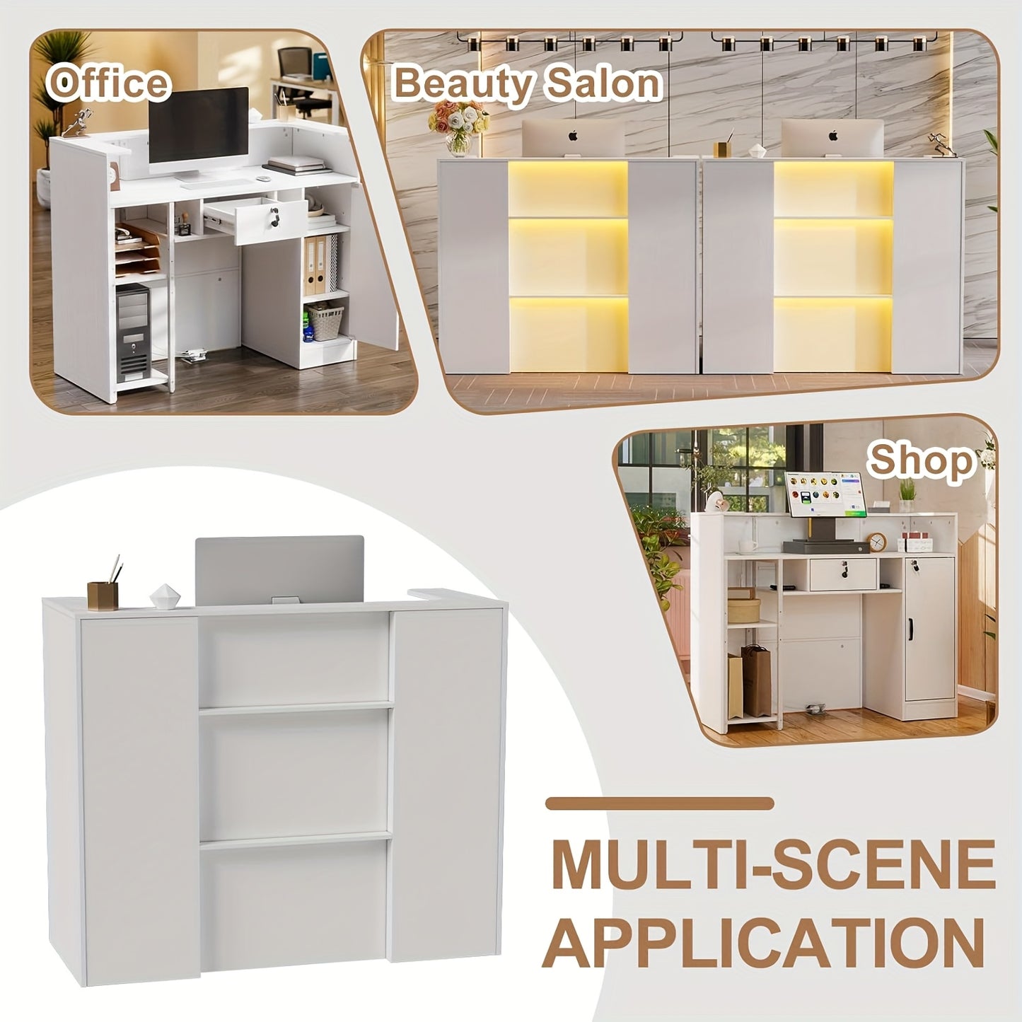 Receptiebalie – Balie – Toonbank – Servicebalie – Werkplek – Modern Design – Groot Werkoppervlak 100x120x50 cm – Vergrendelbare Laden en Verstelbare Planken