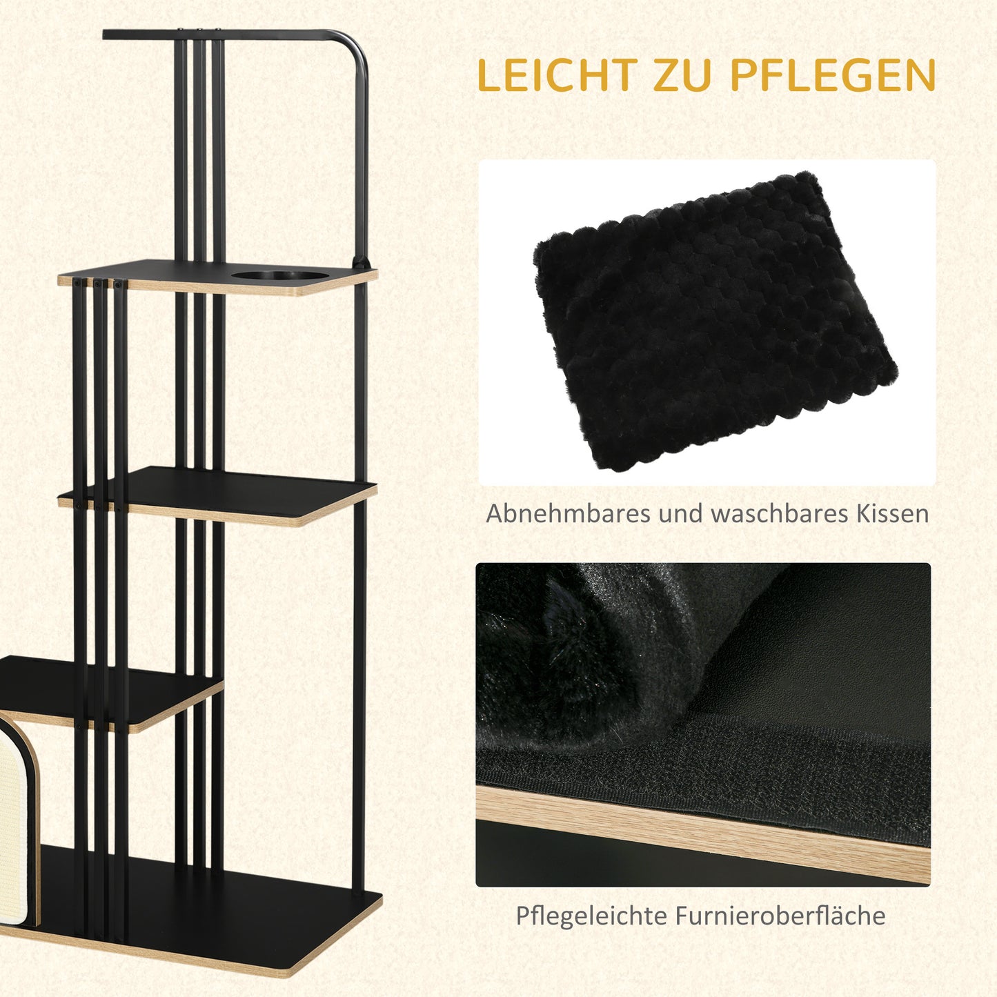 Krabpaal – Krabmeubel – Kattenpaal – Kattenmeubel – Industrieel Design – Stalen Frame – 3 Platforms – 2 Wasbare Kussens