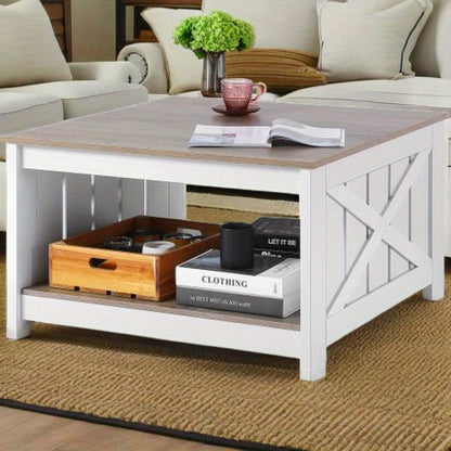 Salontafel – Koffietafel – Woonkamertafel – Bijzettafel – Tafel – Landelijke Stijl – Compact 31 x 12,7 cm – Hout Met Open Opbergvak