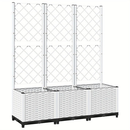 Plantenbak Met Witte Spalier – Bloembak – Kruidenbak – Plantcontainer – Tuinbak – 120x40x136 cm – Weerbestendig PP Materiaal