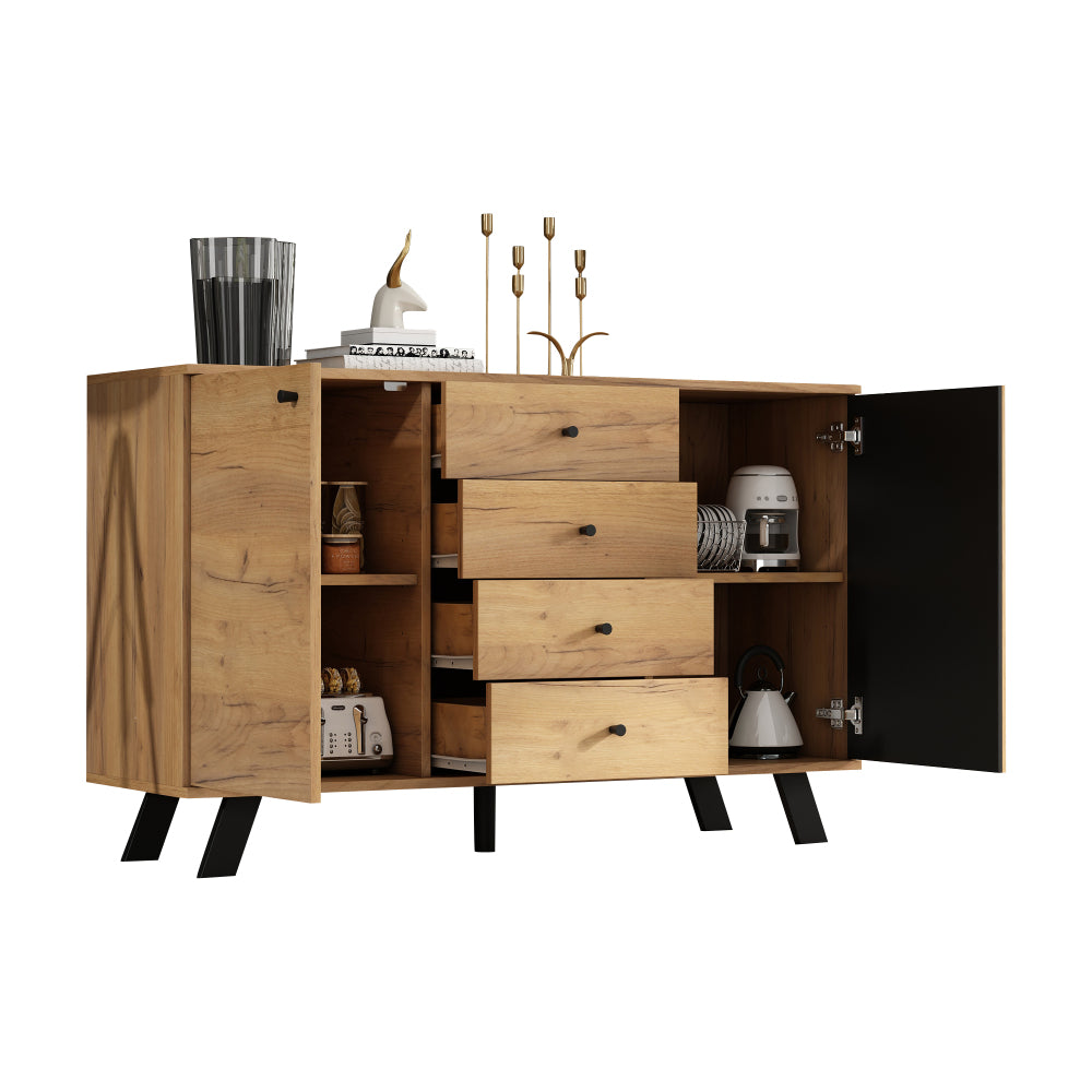 Dressoir – Sideboard – Ladekast – Opbergkast – Commode – Modern Wit – 4 Laden & 2 Deuren – 120x38x75 cm – Zwarte Poten