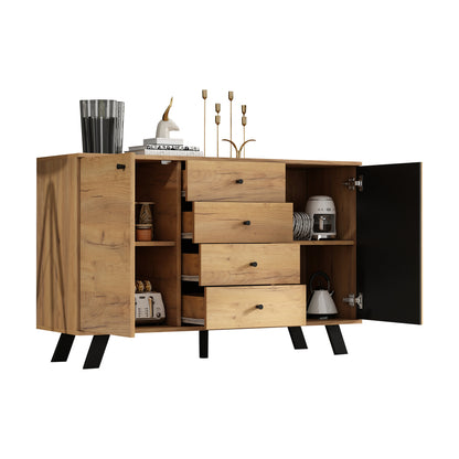 Dressoir – Sideboard – Ladekast – Opbergkast – Commode – Modern Wit – 4 Laden & 2 Deuren – 120x38x75 cm – Zwarte Poten
