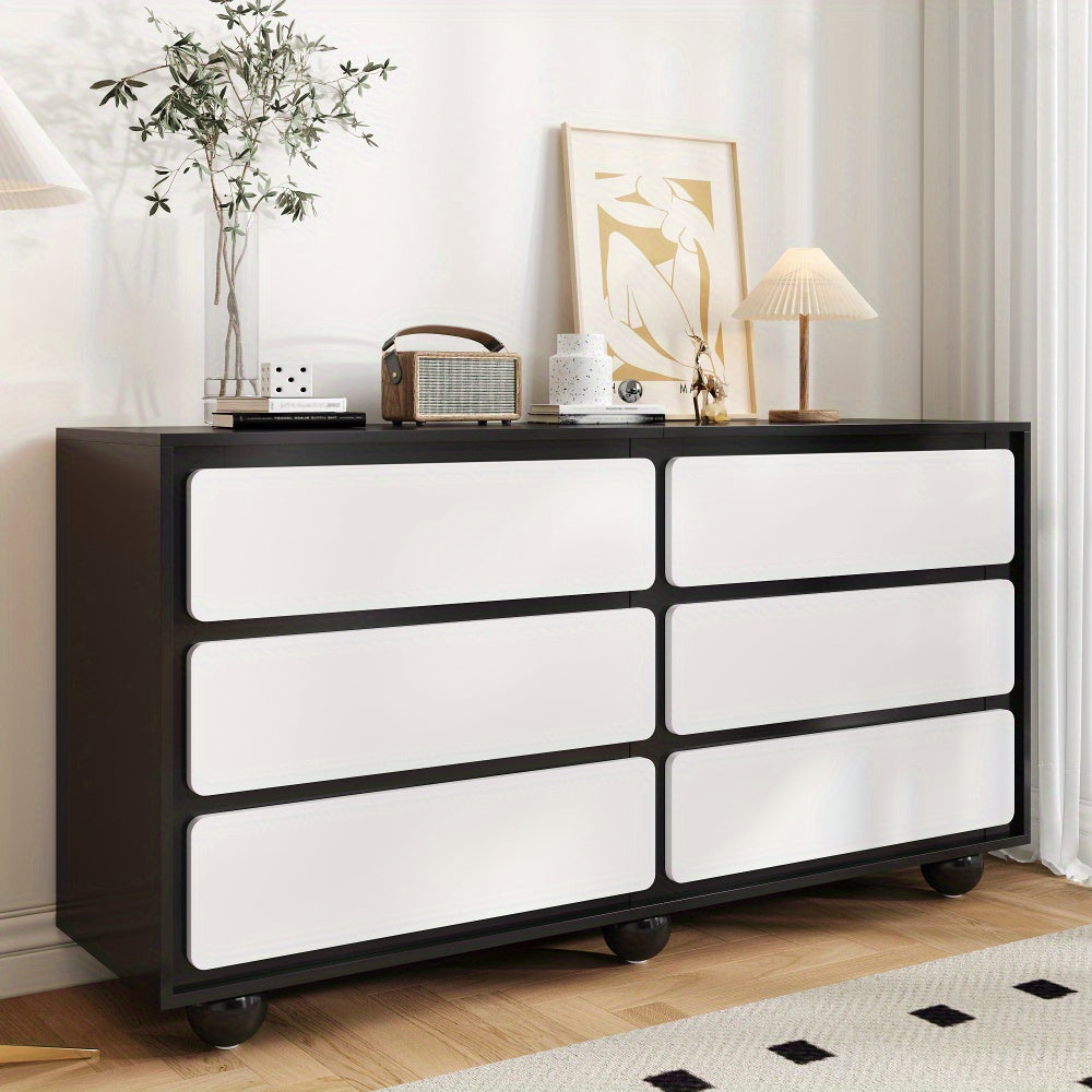 Ladekast – Ladenkast – Kommode – Dressoir – Opbergkast – Wit & Zwart – 6 Lades – Duurzaam Niet-Houten Materiaal – Geen Montage Nodig – Compact Voor Kleine Ruimtes