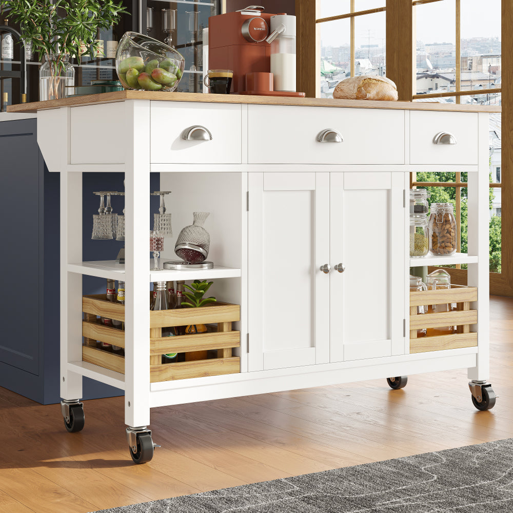 Keukentrolley – Serveerwagen – Keukenwagen – Opbergtrolley – Trolley op Wieltjes – Modern – 120x45x90 cm – Duurzaam Non-Hout – Makkelijk te Verplaatsen