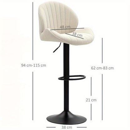 Barkrukset – Barkrukken – Barstoelen – Keukenstoelen – Zitkrukken – Verstelbare Zithoogte – Draaibare Stoffen Zitting – Beige Met Zwart Stalen Frame