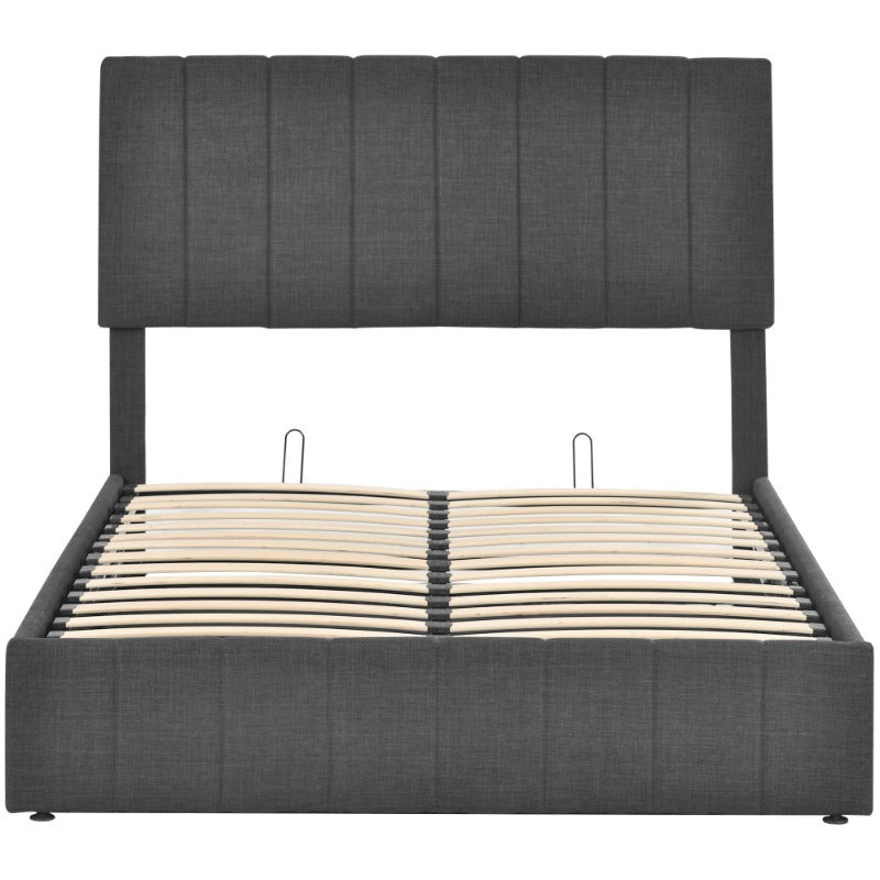 Opbergbed – Opbergboxspring – Gestoffeerd Bed – Tweepersoonsbed – Platformbed – Hydraulisch Systeem – Verstelbaar Hoofdeinde – Metalen Frame – Inclusief Matras – Ruimtebesparend