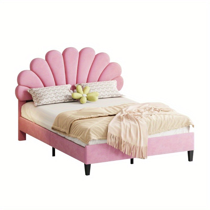 Tweepersoonsbed – Bedframe – Slaapbank – Logeerbed – Bed 140x200 cm – Roze Velours Stoffering – Gevlochten Lattenbodem