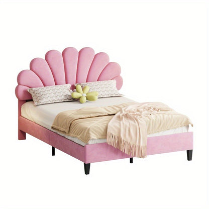 Tweepersoonsbed – Bedframe – Slaapbank – Logeerbed – Bed 140x200 cm – Roze Velours Stoffering – Gevlochten Lattenbodem