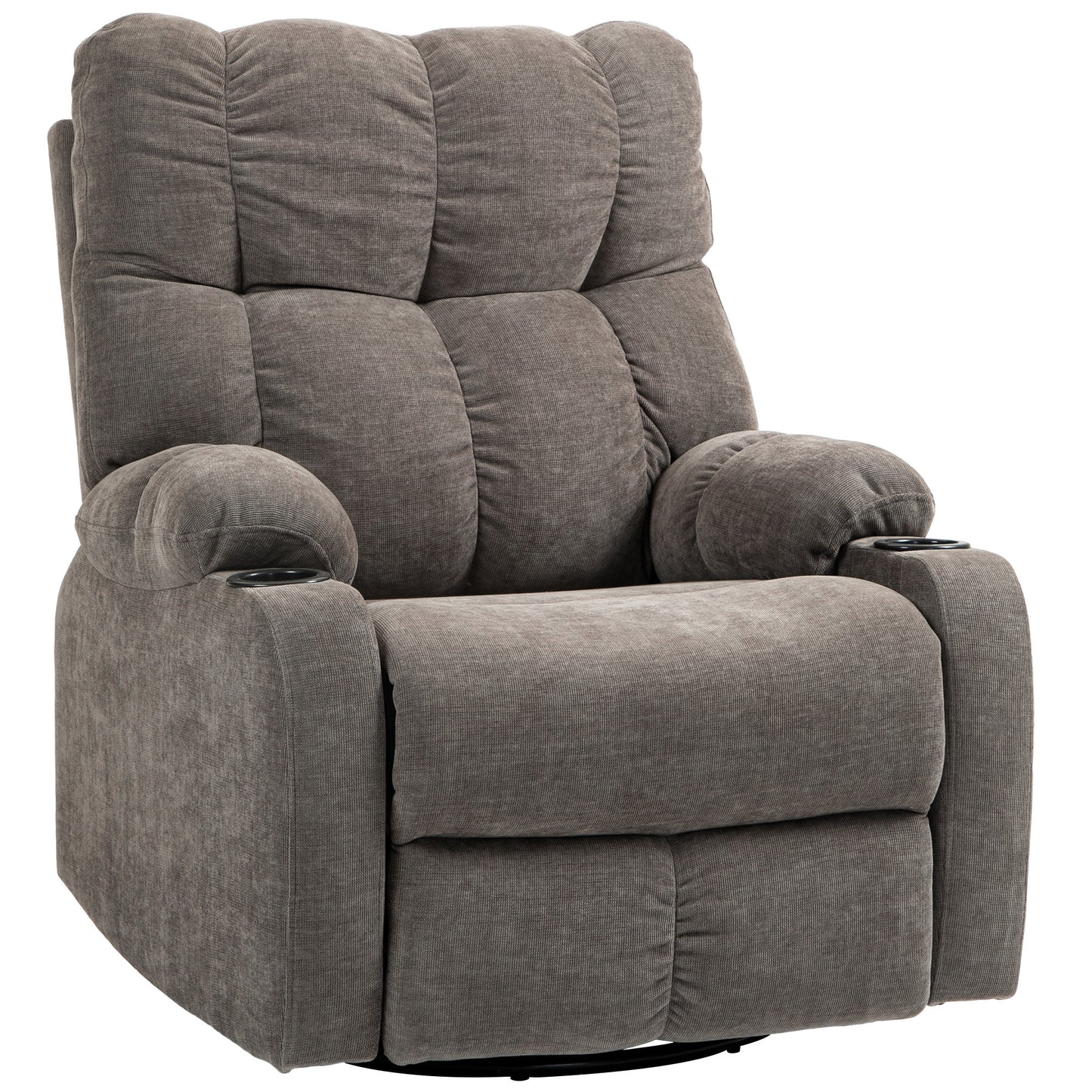 Relaxfauteuil – TV Stoel – Draaifauteuil – Lounge Fauteuil – Schommelstoel – Verstelbare Rugleuning 135° – Met Voetensteun en Bekerhouder – Lichtbruin Polyester