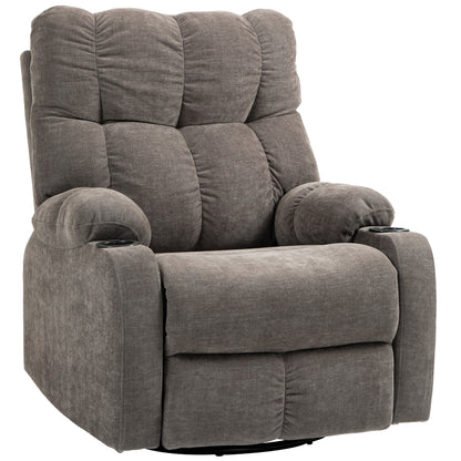 Relaxfauteuil – TV Stoel – Draaifauteuil – Lounge Fauteuil – Schommelstoel – Verstelbare Rugleuning 135° – Met Voetensteun en Bekerhouder – Lichtbruin Polyester