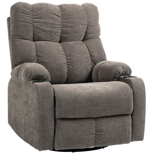 Relaxfauteuil – TV Stoel – Draaifauteuil – Lounge Fauteuil – Schommelstoel – Verstelbare Rugleuning 135° – Met Voetensteun en Bekerhouder – Lichtbruin Polyester