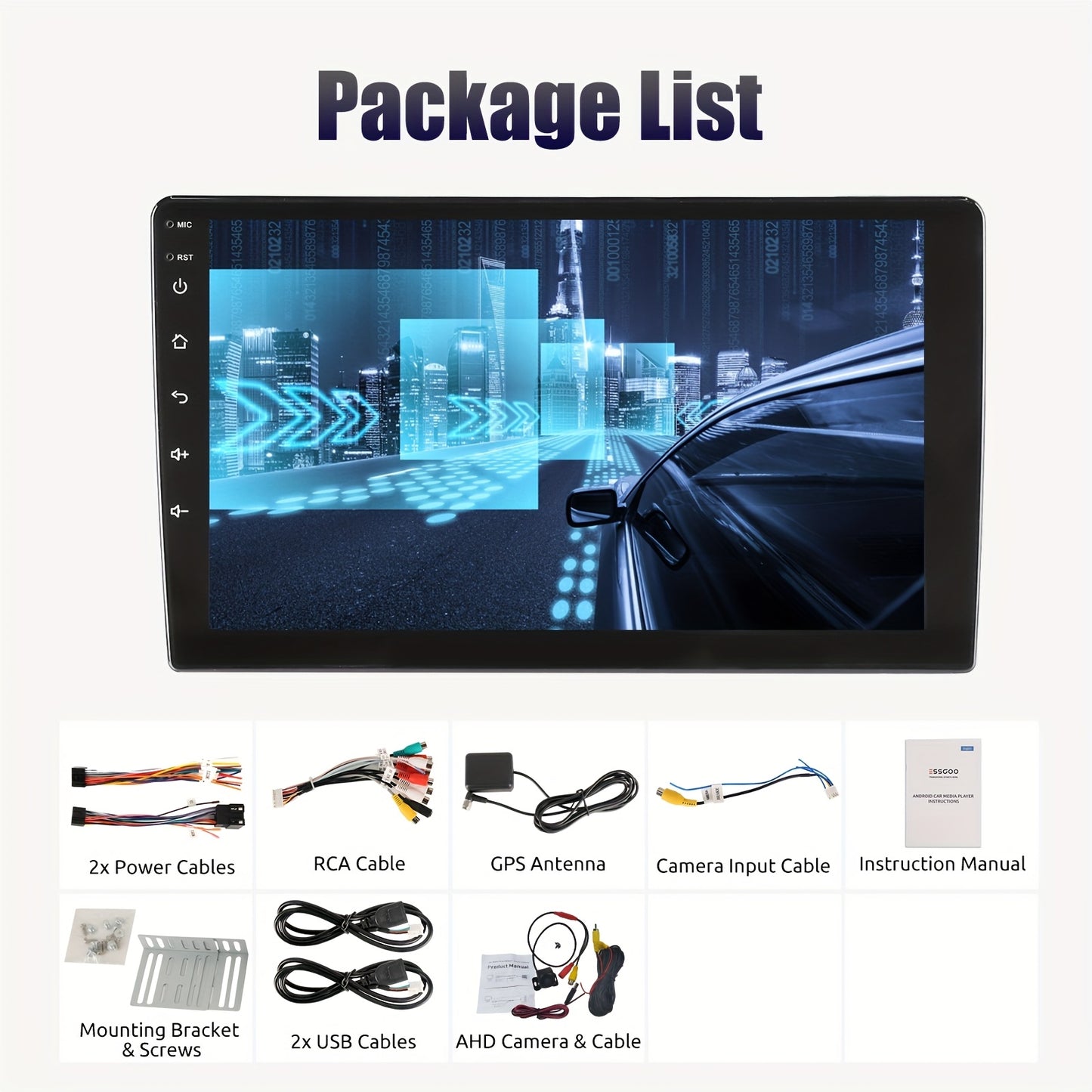 2 DIN Autoradio – Double Din Radio – Multimedia Speler – Auto Stereo – Navigatiesysteem – 10,1 Inch IPS HD Touchscreen – Android 14 Met GPS & AHD Camera
