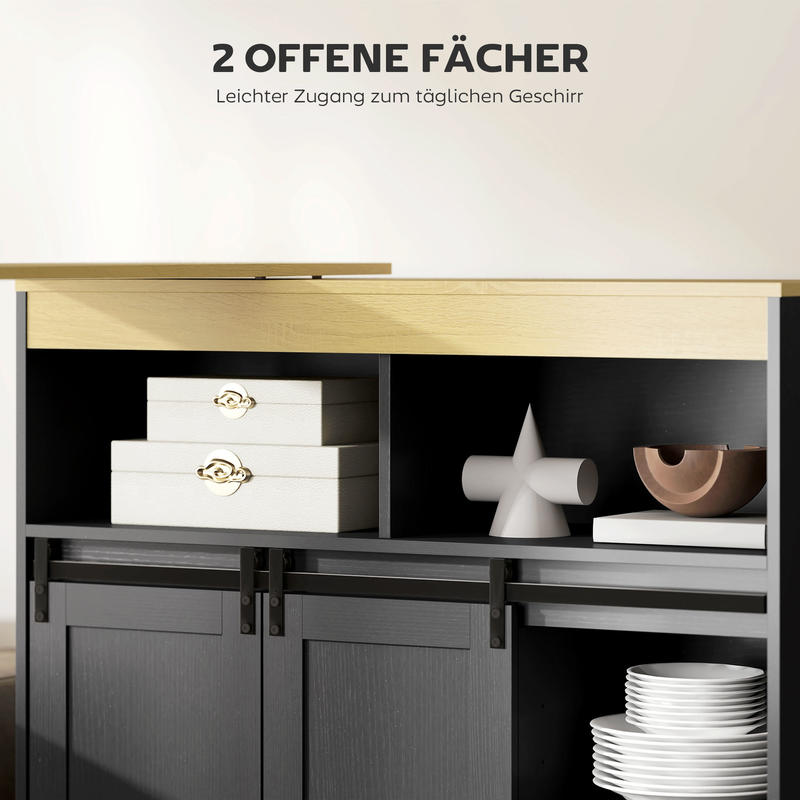 Uitklapbare Eettafel – Uitschuifbare Bartafel – Klaptafel – Multifunctionele Tafel – Opbergtafel – Verstelbare Planken – Zwart MDF & Spaanplaat