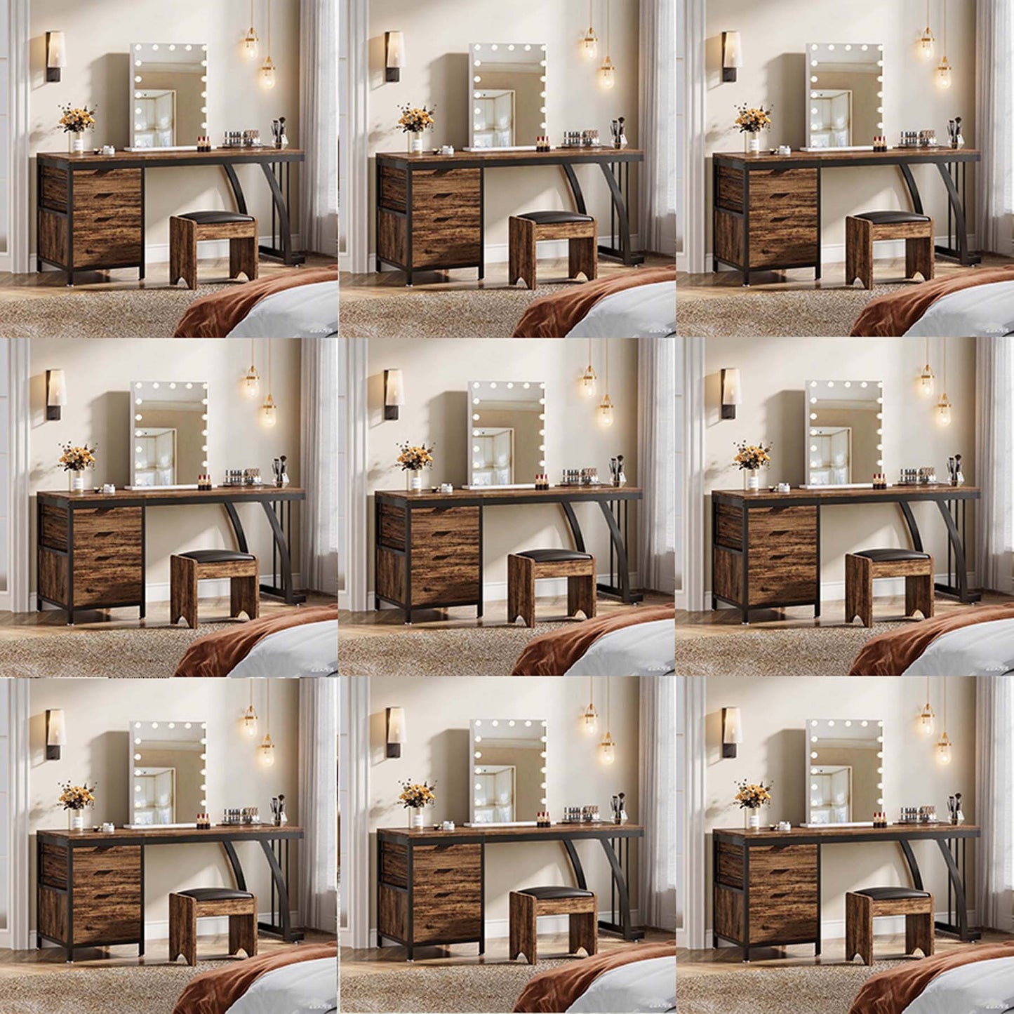 Bureau – Computertafel – Werkplek – Schrijftafel – Computerbureau – 150 cm Breed Werkblad – Stevig Metalen Frame Met 3 Ruime Lades – Massief Hout & MDF – Verstelbare Pootjes – Rustic Brown