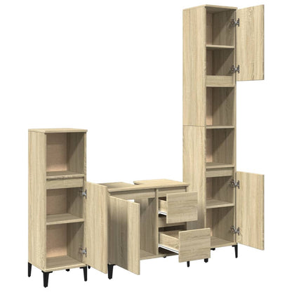 Badkamermeubelset – Badmeubel – Wastafelmeubel – Onderbouwkast – Spiegelkast – Sonoma Eiken Kleur – Duurzaam Hout Met Metalen Poot