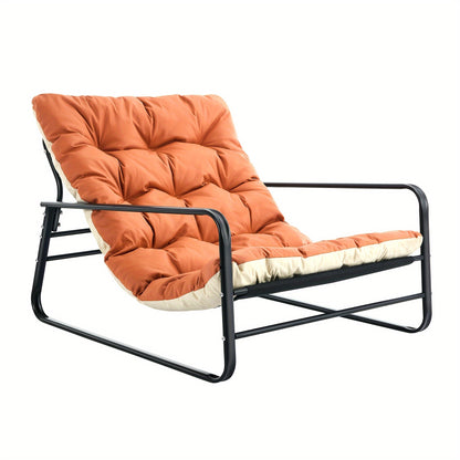 Lounge Stoel – Loungestoel – Fauteuil – Tuinstoel – Relaxstoel – Extra Groot Formaat – Dikke Zachte Kussens – 226,8 KG Draagkracht – Oranje/Beige
