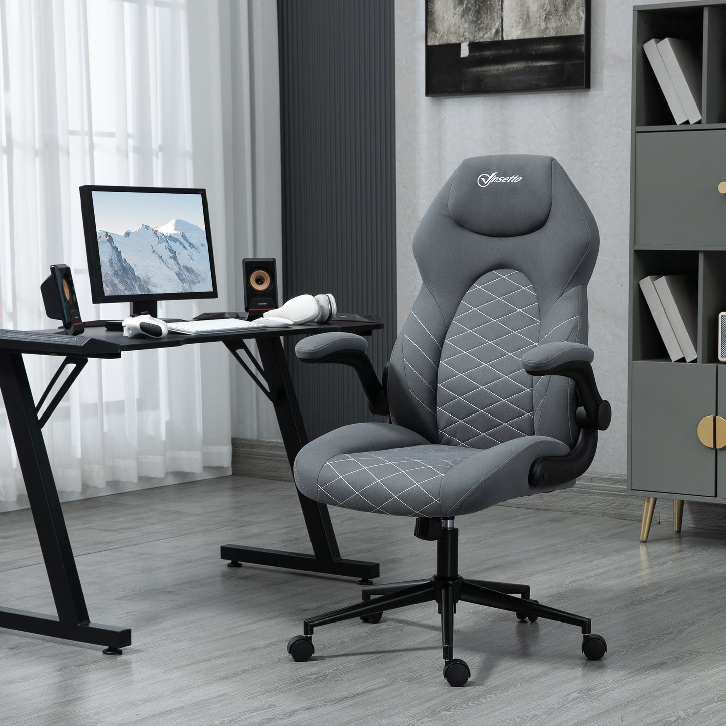 Bureaustoel – Ergonomische Stoel – Kantoorstoel – Draaistoel – Computerstoel – Verstelbare Zithoogte – Kantelfunctie – Microfiber Bekleding – Donkergrijs
