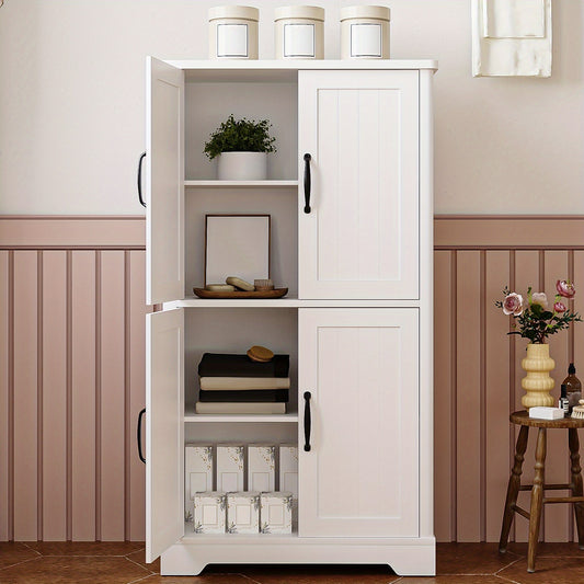 Bathroom Storage Cabinet, Closet Storage System, Standing Cabinet, Double Level with 4 Doors, Adjustable Shelves, Multifunctional Cabinet for Living Room, Kitchen, Bedroom, White, Mounted Closet Systems - QUORE