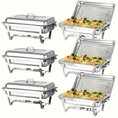 Warmhoudplaat – Buffetwarmer – Chafing Dish – Warmhoudschaal – Rechaud – 6-delig RVS Set – Roll-top Deksel – 7,5 Liter Inhoud
