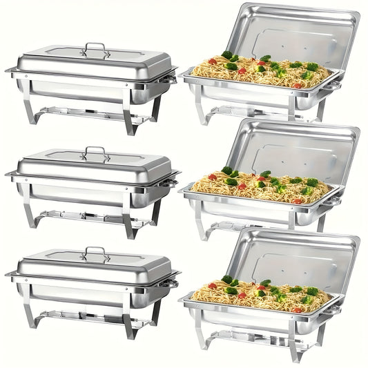 Warmhoudplaat – Buffetwarmer – Chafing Dish – Warmhoudschaal – Rechaud – 6-delig RVS Set – Roll-top Deksel – 7,5 Liter Inhoud