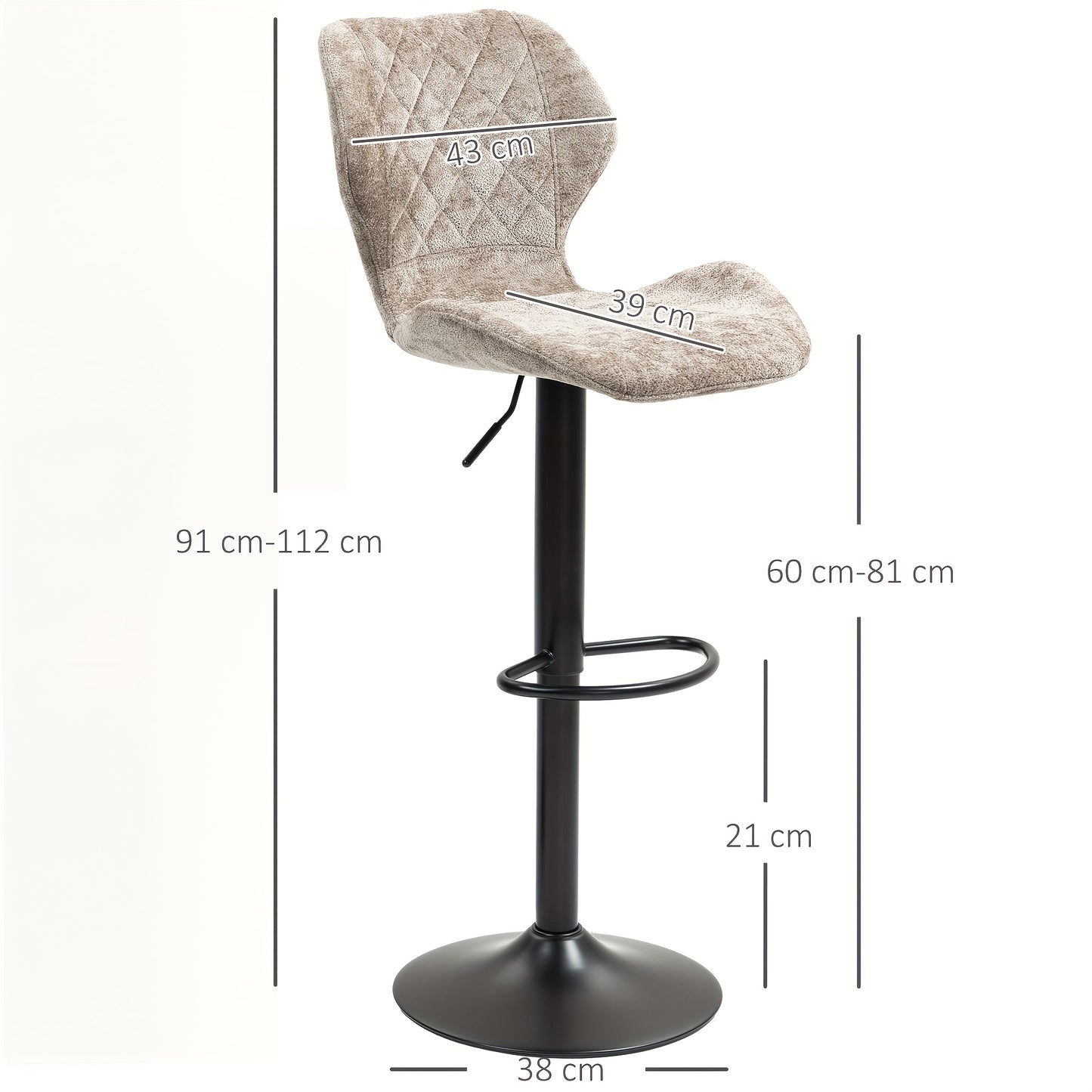 Barkrukken – Barstoelen – Keukenkrukken – Barkruk Set – Stoelen Met Rugleuning – Taupe Bruin – Verstelbaar – 360° Draaibaar