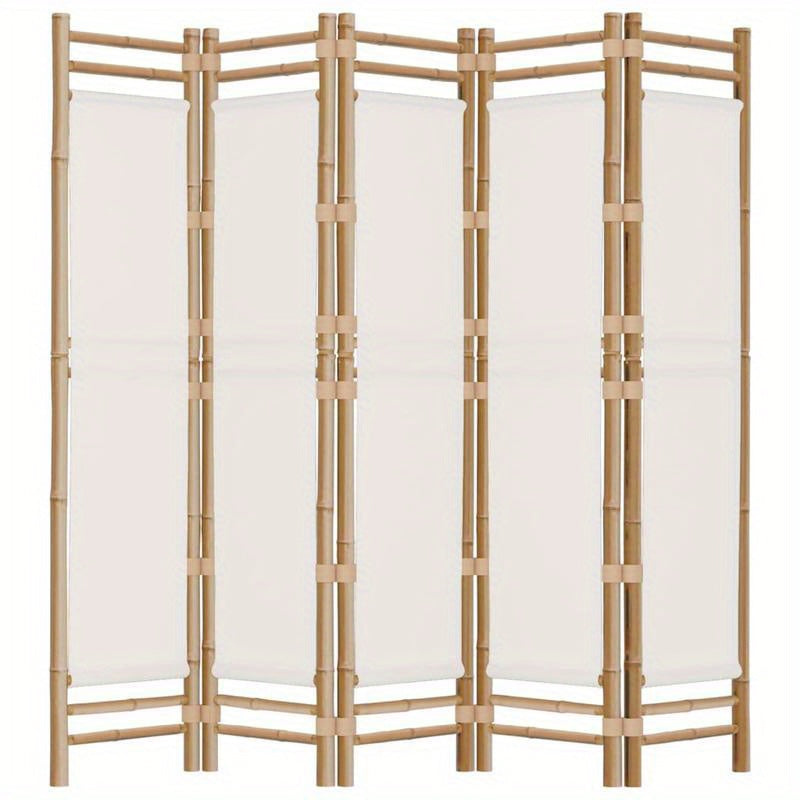 Kamerscherm 5-panelen inklapbaar 200cm bamboe en canvas,  Entrance Divider, Minimalist Decor, Stylish Partition, Portable Partition, Versatile Divider, Apartment Dwellers, Small Space Living