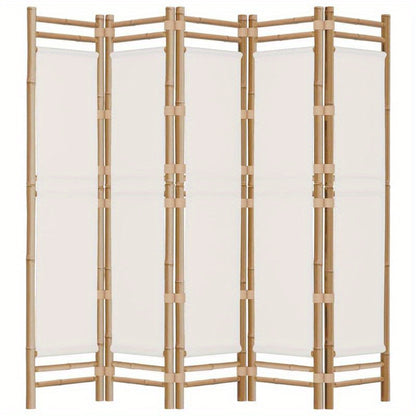 Kamerscherm 5-panelen inklapbaar 200cm bamboe en canvas,  Entrance Divider, Minimalist Decor, Stylish Partition, Portable Partition, Versatile Divider, Apartment Dwellers, Small Space Living