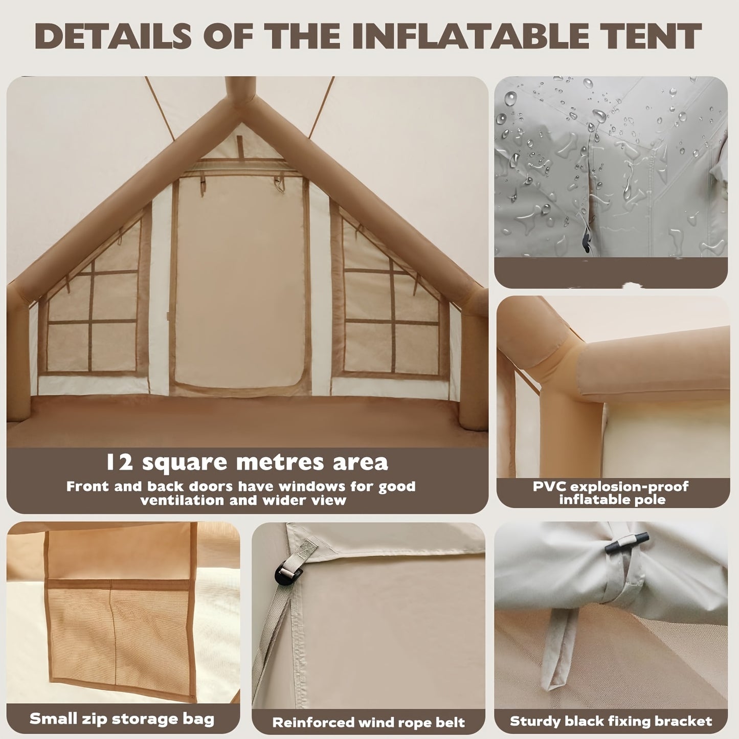 Tent – Kampeertent – Familietent – Feesttent – Opblaasbare Tent – 10 Personen – Waterdicht Oxford Stof – Snel Opzetten Met Schoorsteen & Dakraam