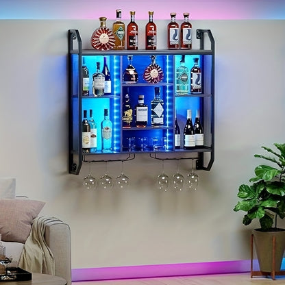 Wijnrek – Flessenhouder – Wandrek – Glazenhouder – Wijnhouder – Metaal – 90 x 90 cm – Verstelbare Planken