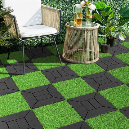 Kunstgrastegels – Vlondertegels – Terrastegels – Tuintegels – Kliktegels – 36 Stuks – 30,48 x 30,48 cm – Weerbestendig Met Afwateringsgaatjes